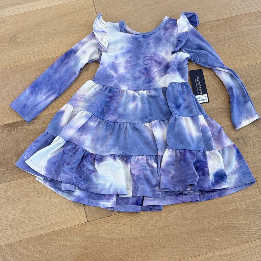 NWT Girls Vibrant Purple Tie-Dye Long Sleeve Dress size 6